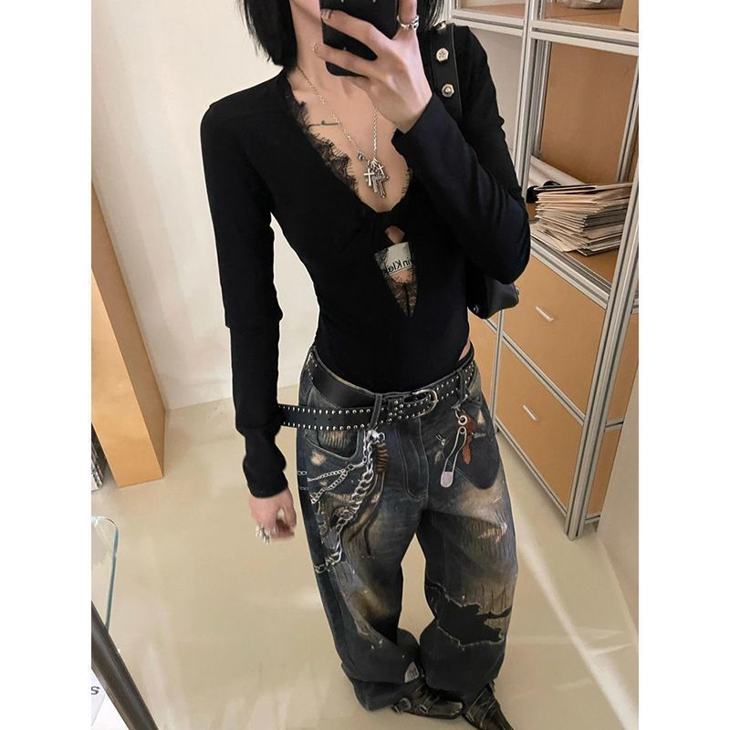 Sexy Babes V-Neck Long-Sleeved-Sleeved Women's Spring New Thin Inner Shirt Tight On The Body Tide