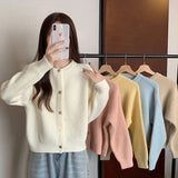 KANING Gentle Temperament Round Collar Knitted Cardigan Women 2026 Autumn New Korean Wearing A Short Sweater