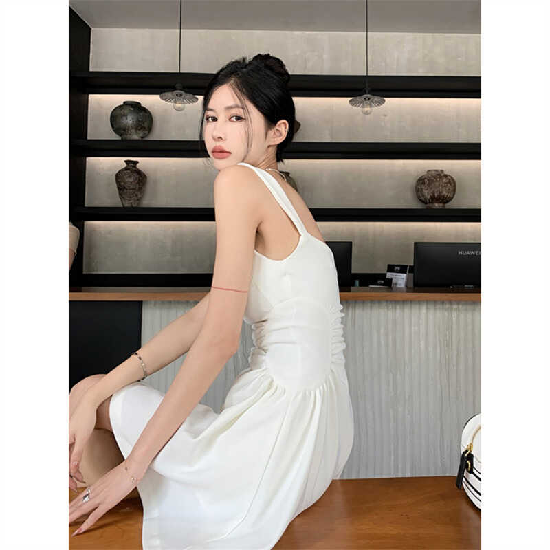 French Temperament Hepburn White Sling Dress Women's New Summer Design Sense Thin A Word Short Skirt