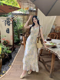 Lotus Leaves Flakes Spun Micro Fat Mm Tea Break French High-End Feeling Sweet Broken Flower Dress Women's Seaside Holiday Wind