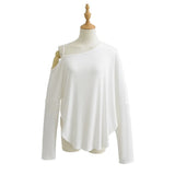 Spice Girls Sleeves Long Sleeved T-Shirt With Shaved Shoulder-Curved T-Shirt Irregularly Round Hem Fashion Jersey