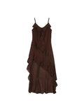 French Beauty Leaves Side Sling Dress Female Summer Temperament Irregular Seaside Vacation Waist A Word Skirt