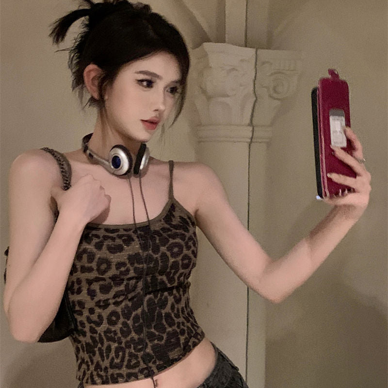 Spice Girl Sexy Breast Sling Sling Vest Women Summer 2025 New Leopard Slim Short T-Mock