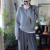 KANING Collar Half Zipper Pit Knitted Jersey Women 2026 Autumn New Korean Lazy Wind Cover Sweater Woman