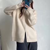KANING Collar Double Zipper Design Knitted Cardigan Women 2026 Autumn And Winter New Korean Version Of Lazy Wind Sweater