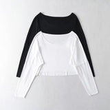 Dancing Short Hooded Shirt Loose Shoulder Collar Collar Solid Color Loose Long-Sleeved T-Shirt