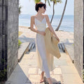 2025 New French First Love White Temperament V-Neck Beach Long Dress Pure Lust Wind Sling Dress Summer Women's Dress