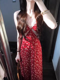 Seaside Vacation Red Broken Flowers With Tie Dress Dress Women's Summer 2025 New Small Temperament Long Dress
