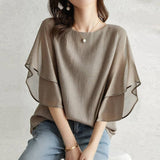 9 Color Day 2026 Summer New Short-Sleeved Bat Shirt Loose Round Neck Casual Chiffon