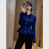 Early Autumn Is Very Good-Looking Blue Coat Female Fashionable Temperament Taut Tidly Taut Tidly Blouse