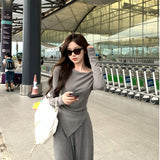 Early Spring With A Set Of Small Slanted Shoulders Long Sleeve Blouse Casual Broad Legs Casual Trousers Two Sets