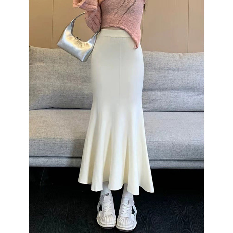 Knitted Half-Dress Girl's Long-Term Height Waist Thin Ass Skirt Autumn And Winter New A-Word Fishtail Skirt