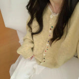 KANING Korean Version Of Color Buckle Bump Color Soft Knitted Cardigan 2026 Autumn And Winter New Loose Thin Round Sweater Woman