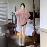 Autumn And Winter New Marinade V Lame V-Neck Loose Soft-Creative Sweet Jacket Sweater Pure Color Lazy Wind Thick Top Woman