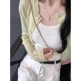 KANING Autumn New Green Hollow Short Knitted Cardigan Women 2026 Autumn Dress Small Outside Sun Protection Shirt
