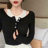 Design Sense Of A Niche Fake Two T-Shirts In Autumn 2025 New Korean Version Slimming Long Sleeve Bottom Shirt Top