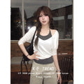[People's Cotton] Han Really Two Pieces Wearing V-Neck Middle Sleeve T-Shirts For Summer Hottie Vests