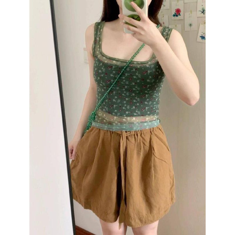 Summer Thin Flower Sexy Micro-Permeable Mesh Sling Sling Female Korean Version Pure Lusty Design Sense Slime On The Tide