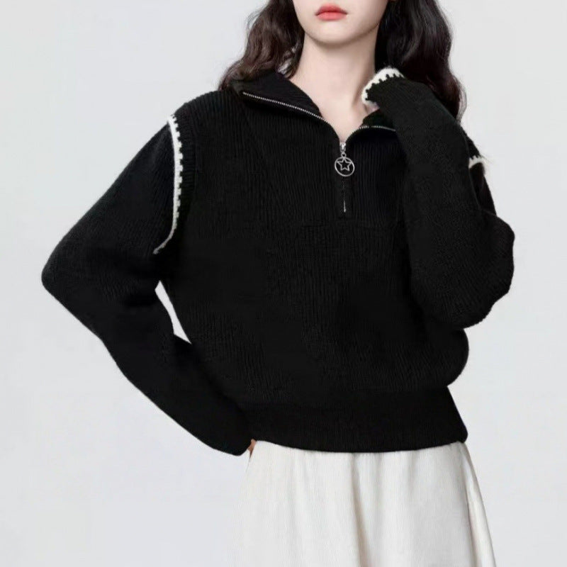 KANING Semi-Zipper Collar Loose Lazy Knitting Shirt 2026 Autumn And Winter New Design Sense Niche Hooded Sweater
