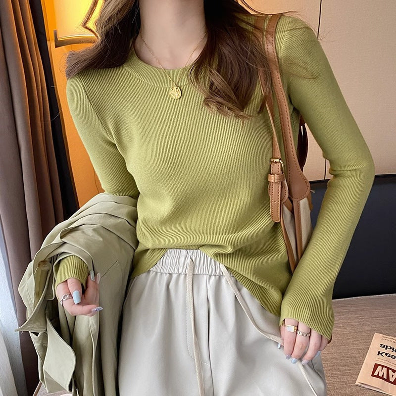 KANING Solid-Colored Round-Neck Knitted Bottom Shirt Women's Autumn And Winter New Simple Fashion Women's Long-Sleeved Sweater