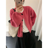 KANING Purple Thin Round Collar Knitted Cardigan 2026 Autumn And Winter New Loose Lazy Wind Solid Color Sweater Jacket