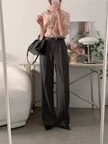 South Korea Spring And Autumn Simple Niche Commute High-Rise Thin Double Pocket Hanging Straight Slacks