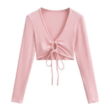 Spice Girls Spring Ultra-Deep V Rope With Long Sleeve T-Shirt Shawl Short Coat Top