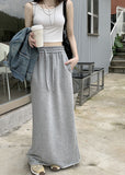 Grey Half-Dress Woman Tight Waist Drawstring Casual Straight Skirt Summer High Waist Thin A Skirt Medium Long Skirt