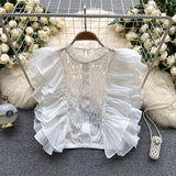 European Court Style Lace Shirt Women's Summer Sleeveless Hooks Hollow Lotus Leaves Side Super Fairy Gold Sweet Blouse