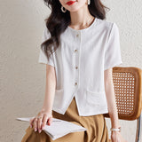 Summer Japan And South Korea New Five-Sleeved Shirt Women's Short-Sleeved Shirt Temperament Coat Short-Sleeved Cotton Top