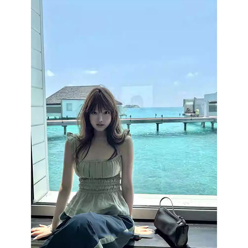 Solid Color Design Small Sling Vest Women's Summer Hottie Wind Repair Slimming Tops Thin Top