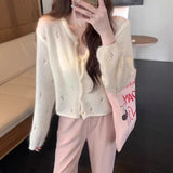 KANING Autumn Summer Green Knitted Cardigan Romantic Hollow Hook Flower Gentle Goddess Soft-Cooked Outside The Girl