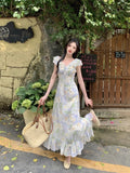Lotus Leaves Flakes Spun Micro Fat Mm Tea Break French High-End Feeling Sweet Broken Flower Dress Women's Seaside Holiday Wind