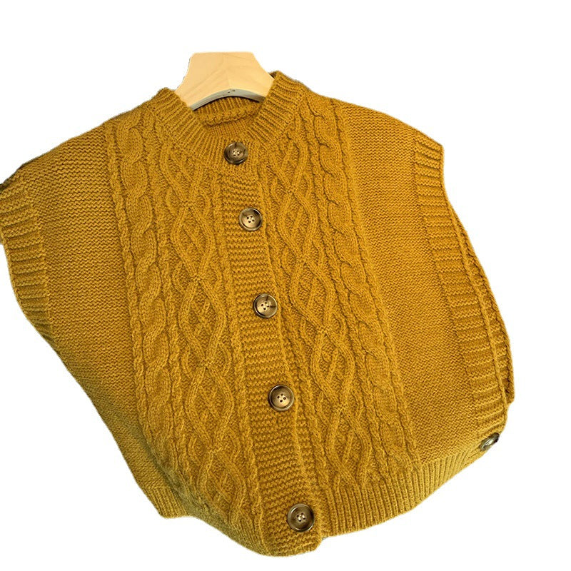 2026 Autumn Solid Color Round Collar Commuting Outside The Button Coarse Needle Silkless Soft Silk Sweater Knitted Vest