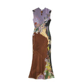 2026 Summer New Chinese Style Before And After Two Bumpy Color Printed Cheongsam Dress Women Retro Style Cheongsam Dress