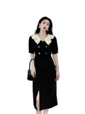 French Long Dress Covered Meat Cover Belly Repair Waist Hep Wind Small Black Dress High-Grade Black Dress Women Fashion