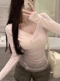 Spice Girls Sexy Slimper V-Neck Knitted T-Shirt Women's New Autumn Sunscreen Shirt Slim Thin Long-Sleeved Top