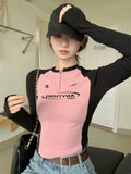 Autumn And Winter Velvet In Pure Desire To Play The Bottom Shoulder Zipper T-Shirt Women's Long Sleeves Short Spliced Top Women's Shirt