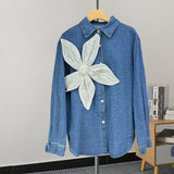 Three-Dimensional Flowers Spliced Short Denim Jacket Women Spring And Autumn New Port Wind Small Jacket Top Retro