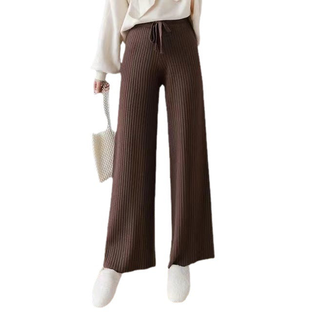 Thick Knitted Wide Leg Pants Women Autumn And Winter High Waist 2026 Loose Vertical Trousers Long Pants Smoke Pipe Pants Women