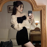 French Temperament Famous Tucked Little Black Dress Female Light Luxury Horn Sleeve Small Dress Sweet Spicy Sexy Thin Dress