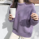 Miss Xue 2026 New Female Knitted Round Collar Bottom Loose Sweater Women's Autumn And Winter Lazy Wind Top