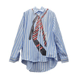 Design-Sensitive Niche Tie-Print Striped Shirt Women's New Languid Windy Loose Shirt Tide In Autumn 2025