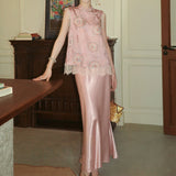 Peach Powder Moon's 'Dunhuang Baoyan Flower New Chinese Lace Vest Women's 2026 Summer Lint Skirt Two-Piece