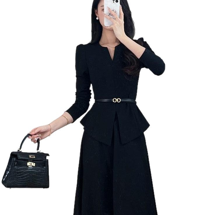 Temperament Commuting Style Large-Size Fat Mm High-Rise Long-Sleeved Top Skirt Suit Women Spring And Autumn
