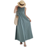 Summer New Design Feel Solid Color Loose Sleeveless Hanging Neck Leisure Vest Dress With Thin Belly