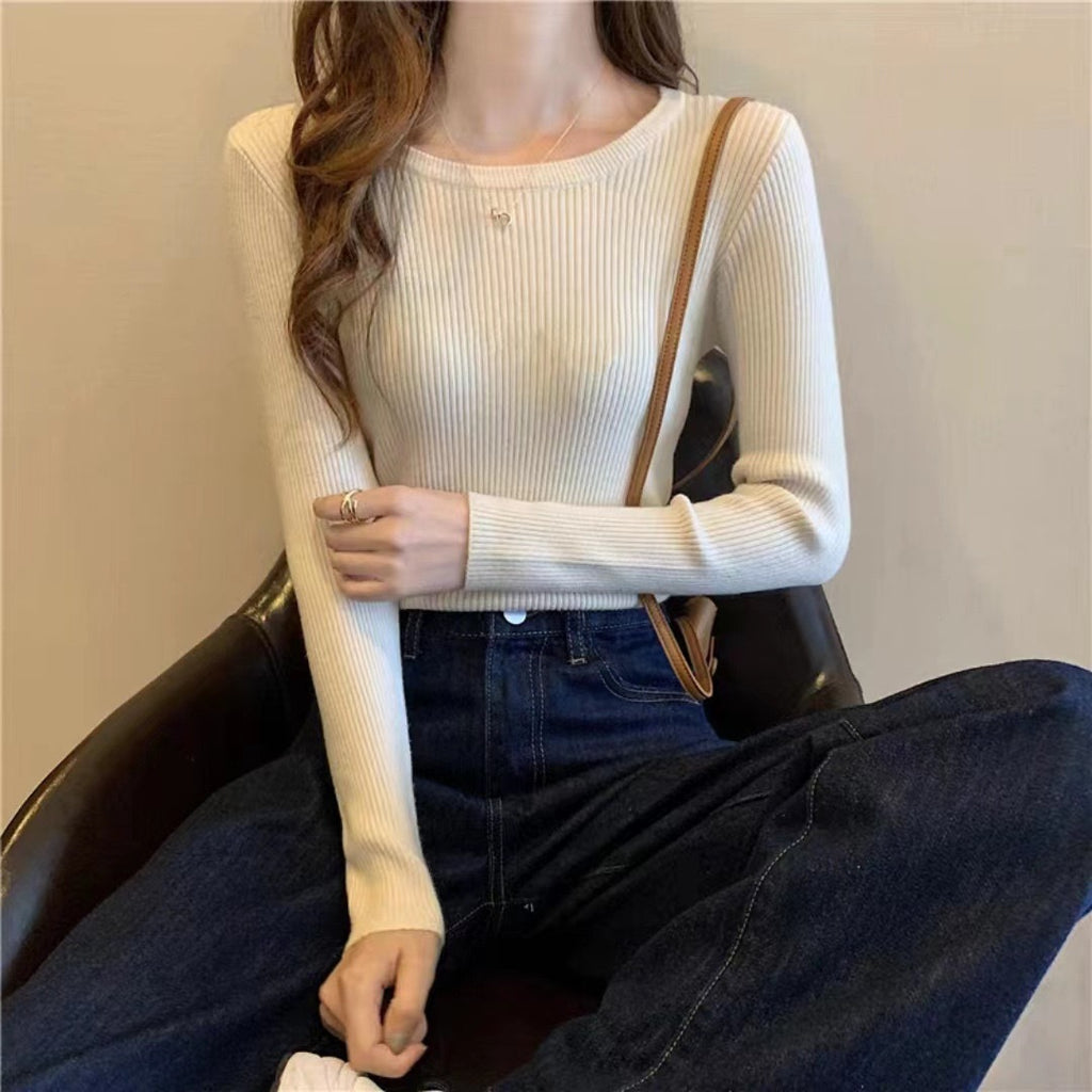 KANING Solid-Colored Round-Neck Knitted Bottom Shirt Women's Autumn And Winter New Simple Fashion Women's Long-Sleeved Sweater