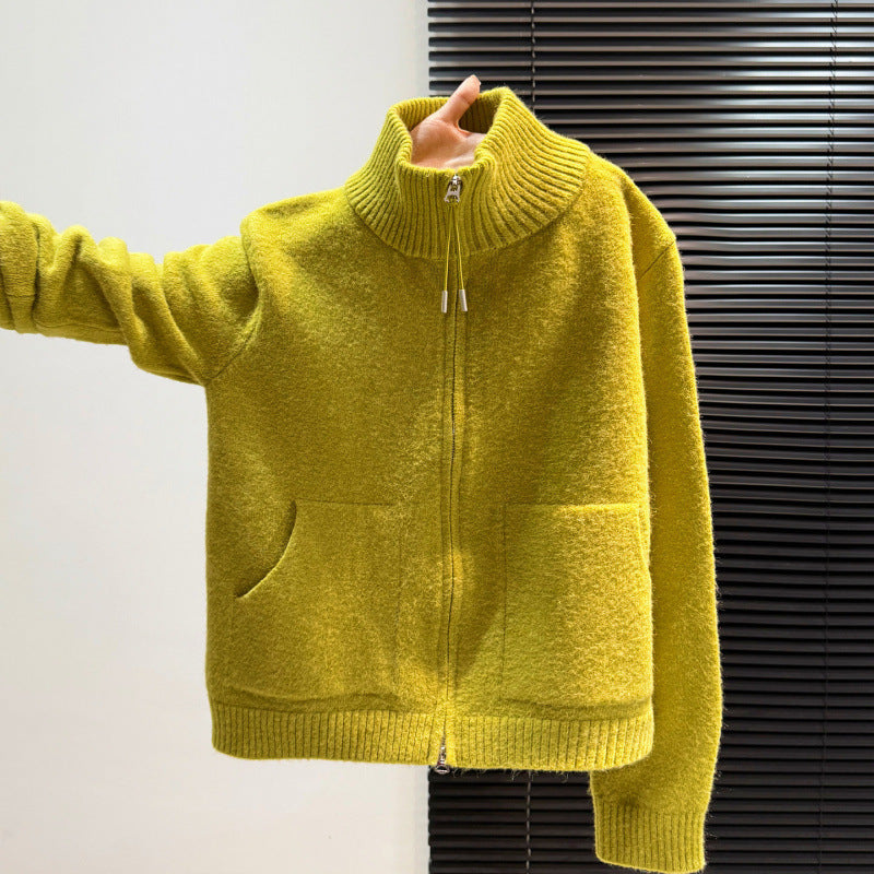KANING Collar Thick Red Sweater Women's Cardigan High-Necked Autumn And Winter New Lazy Woolen Knitted Knitted Shirt