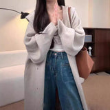 Kaning Lazy Hooded Long Knitted Cardigan 2026 New Women's Knee Sweater Long Coat Woman