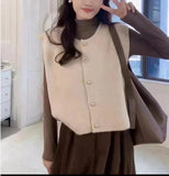KANING Korean Round-Neck Solid Color Knitted Vest Women Stacked In Autumn And Winter New Single Buckle Loose Outer Sweater